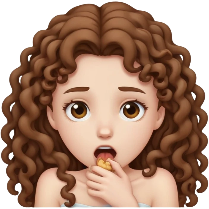 Pale girl with curly long brown hair choking emote emoji