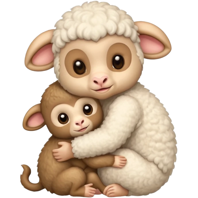 Baby lamb and baby monkey hugging  emoji