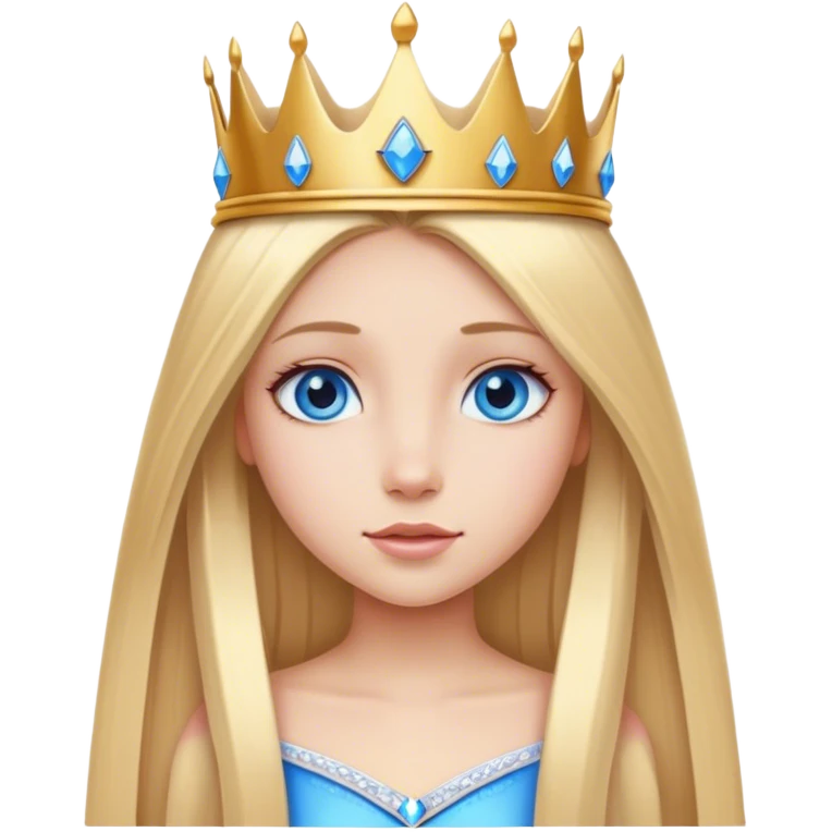 Straight long blonde hair and blue eyes girl and princess crown emoji