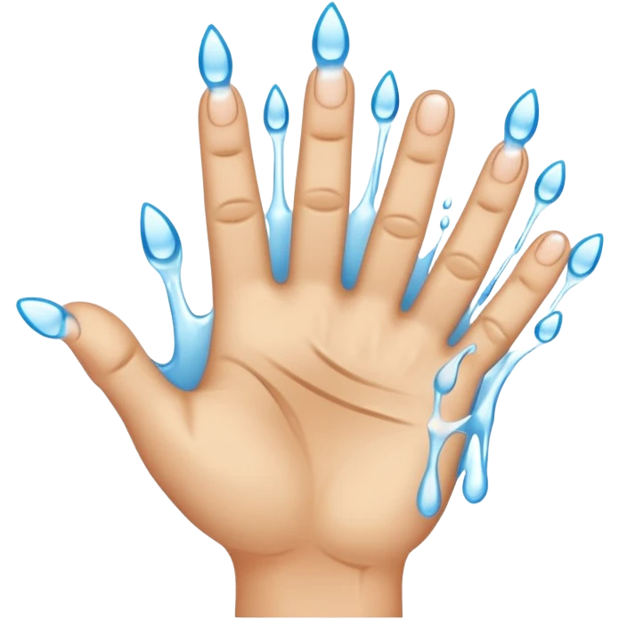 Water dripping directly off index and middle fingers of hand with 5 fingers emoji