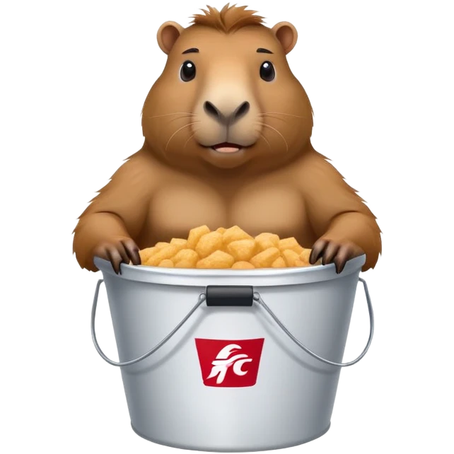 Muscular capybara with big muscles sitting in a KFC bucket emoji