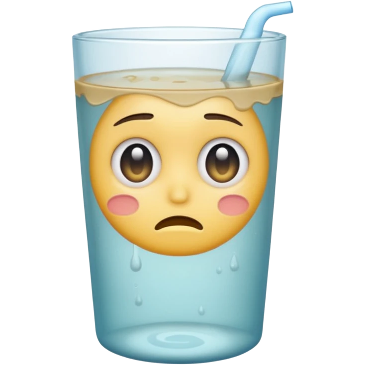 a glass with dirty water, sad expression, emoji style, soft colors emoji