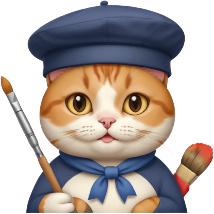 A cute chubby cat that is an artist, full body shown emoji