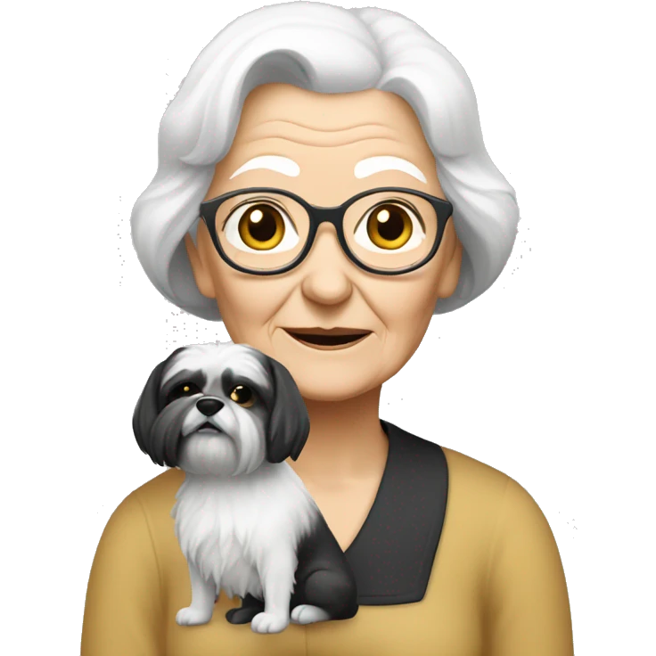 old lady with a BLACK And WHITE shitzu dog  emoji
