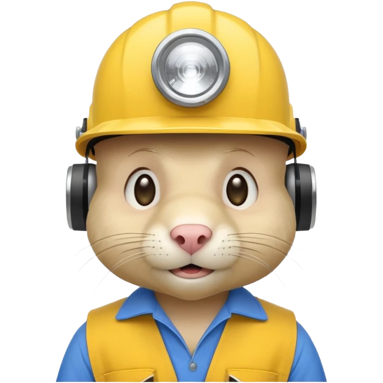 a mole rat, blue helmet, headlamp, yellow worker cloth emoji