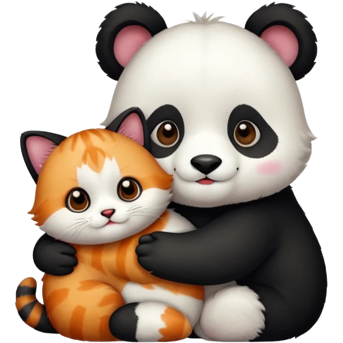 Panda hugging a calico cat emoji