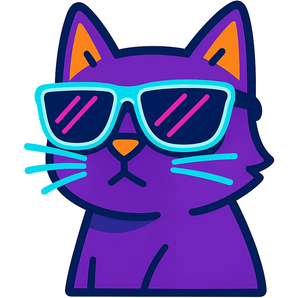 cat wearing sunglasses with neon glow emoji