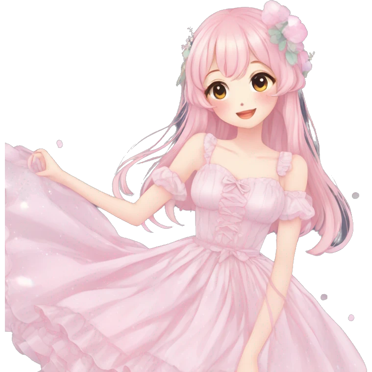Gorgeous pastel anime style lady with blushing face and a dress cottagecore fairycore  Kawaii anime colorful pearly romantic simplistic aesthetic trending style emoji