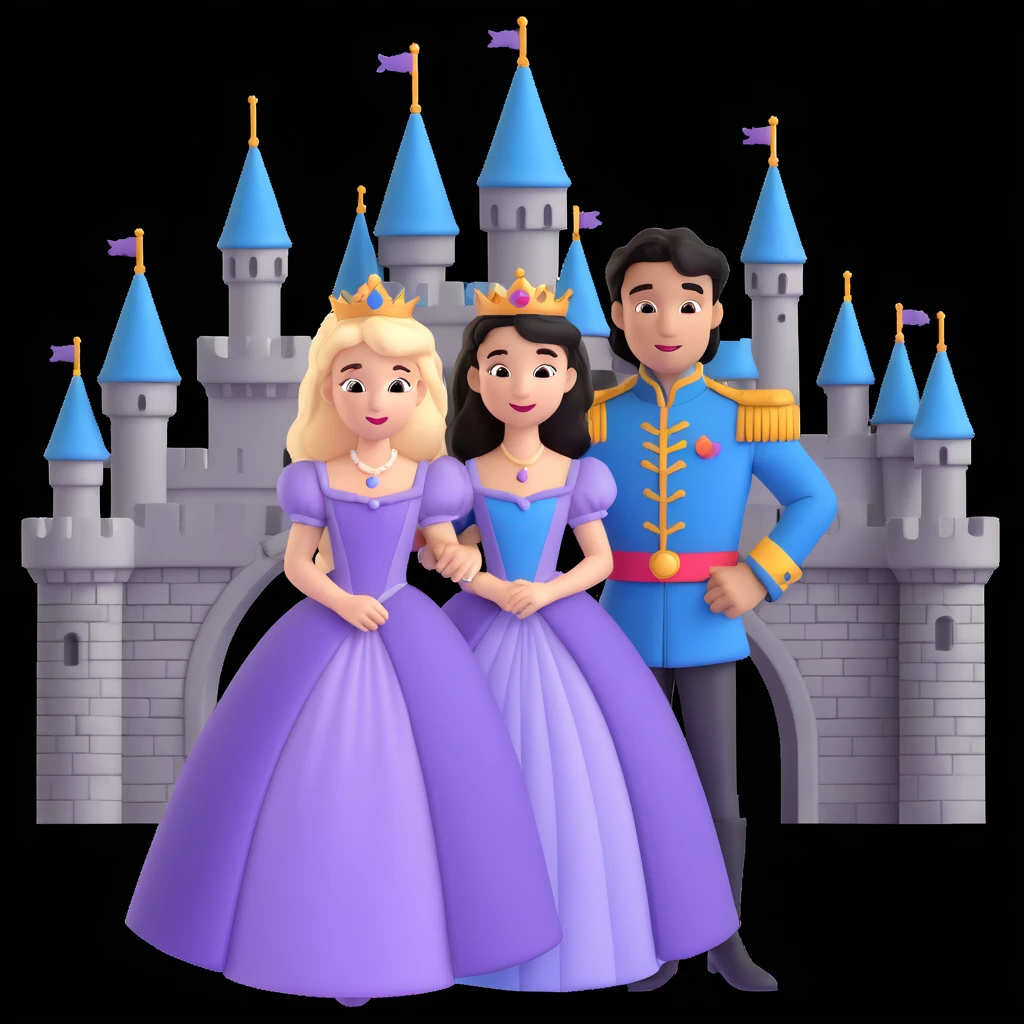 prince and princess Disney dress close up photo in castle background emoji