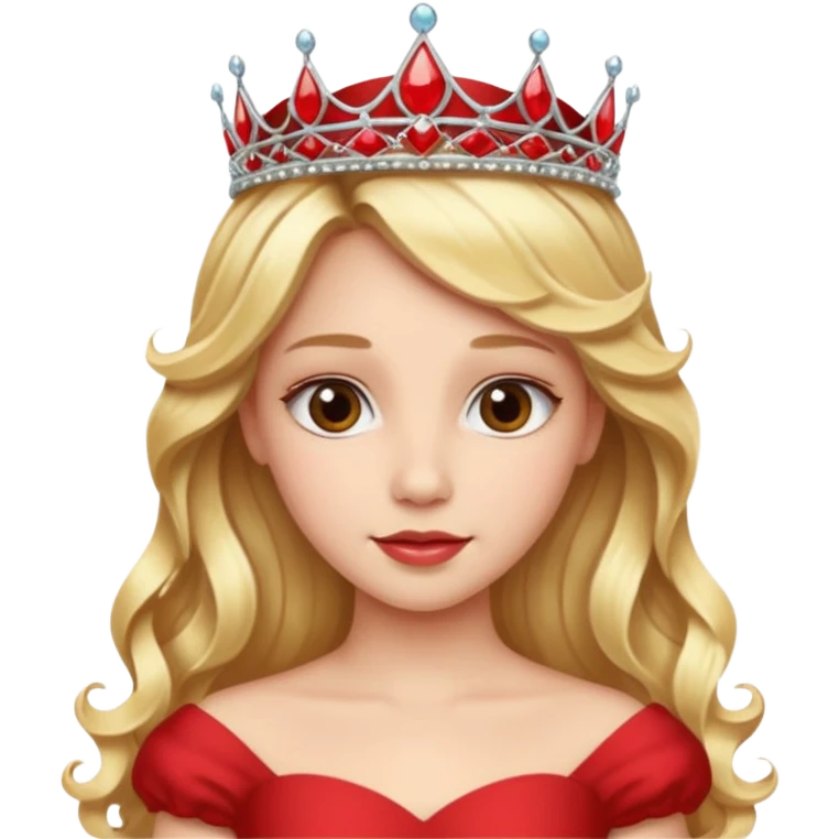Princess in red Dress with Tiara, long wavy Blonde Hair emoji