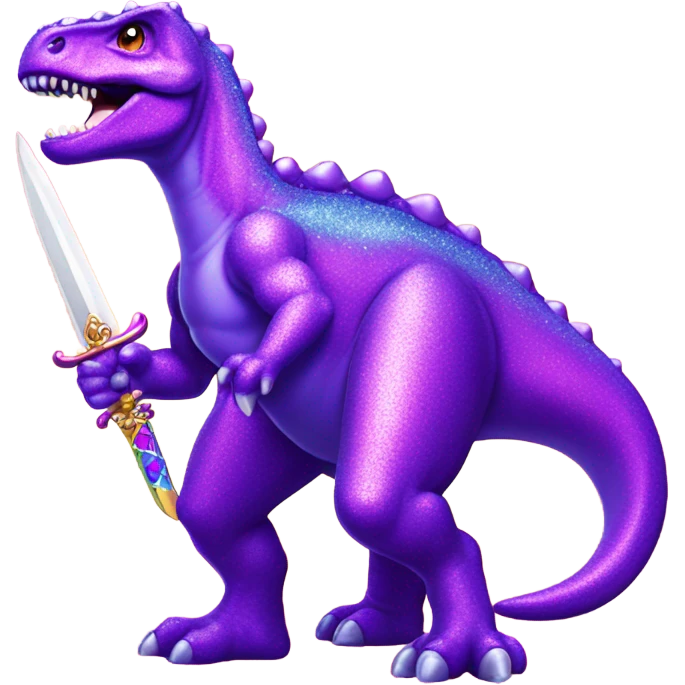 Lisa frank glitter purple dinosaur with sword and pearls emoji