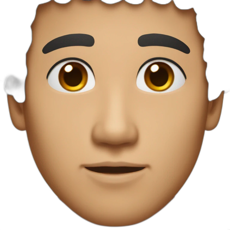 Asian man with brown skin, black curly hair, large eyelid crease, wide-set eyes, large canthus, and flat nose emoji