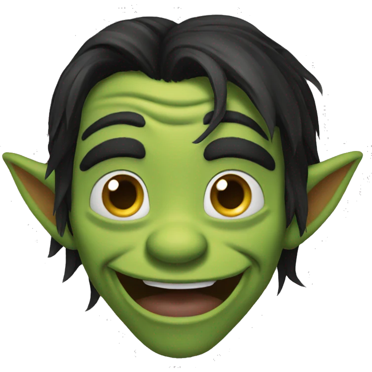 goblin dark long dark hair goofy smile emoji