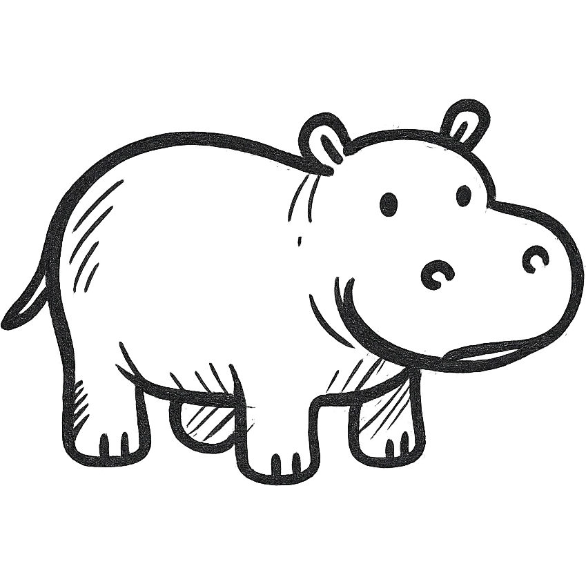hippo, minimalist black outline icon, no fill, simple lines emoji