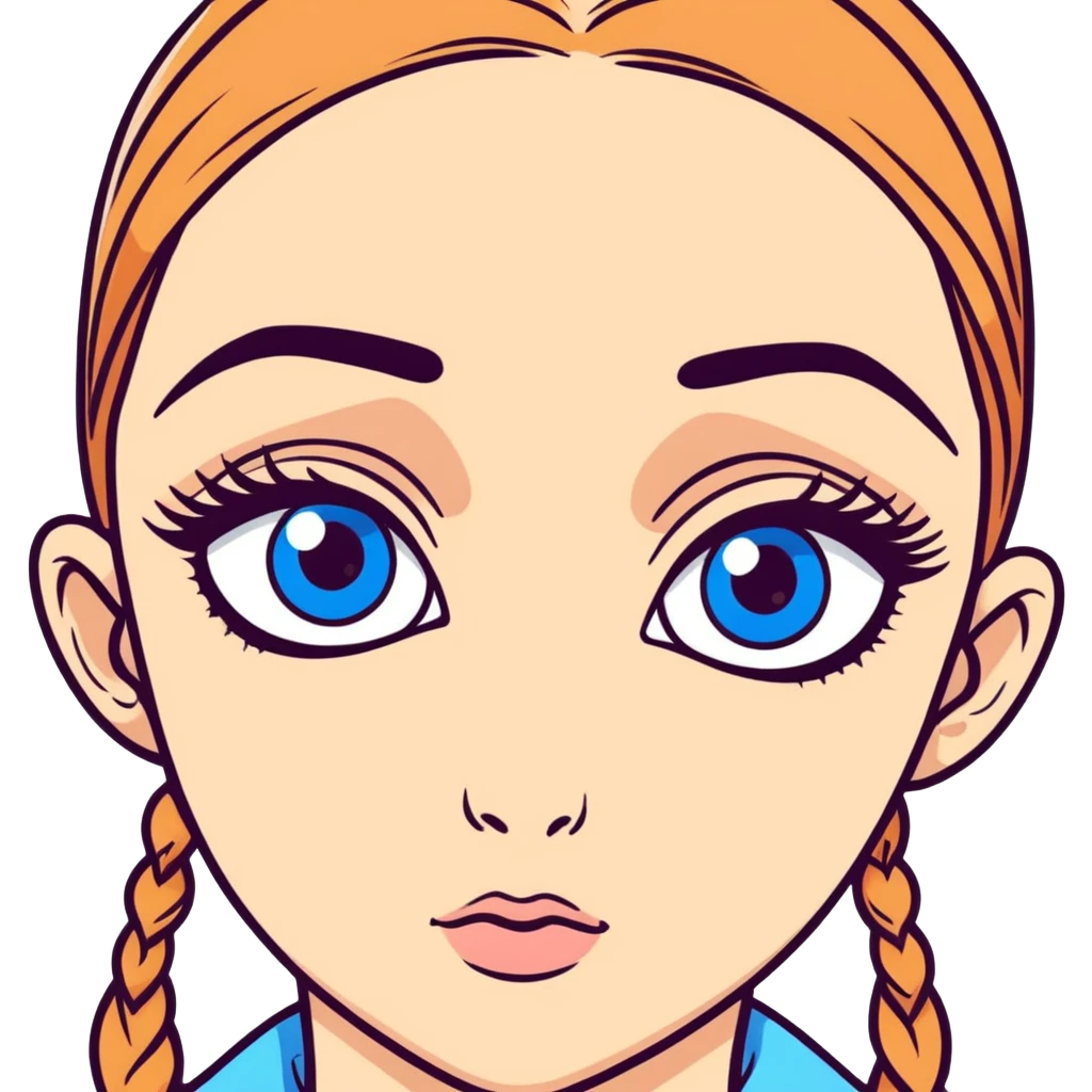 Girl with big blue eyes and big eyebrows emoji