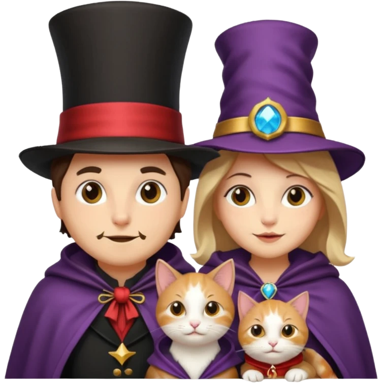 magician couple and their pet cat emoji