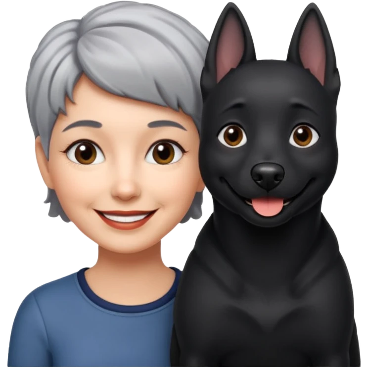 short gray haired woman with black dog emoji