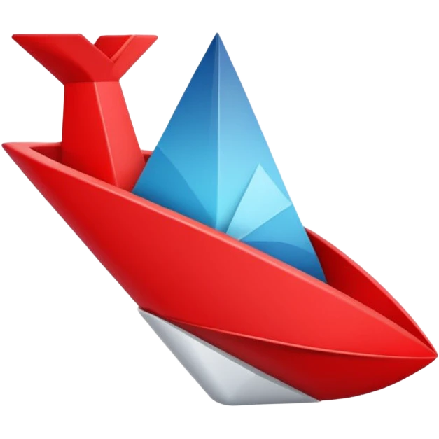 Abstract red funnel shape on white background with fragments or icons entering from the top and simplified content exiting below. No text. Minimal, clean design that represents AI-powered summarization emoji