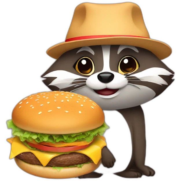 Raccoon hat and with burger emoji