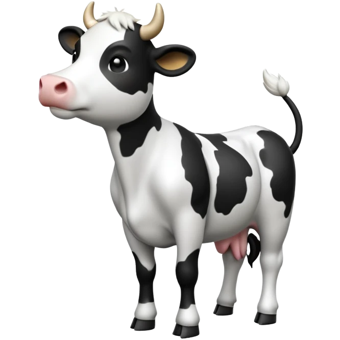 cinematic-[cow]-realistic-full-body-standing-emoji,-tail-flicking-lazily,-head-tilted-dramatically,-sleek-[black and white]-fur,-simplified-yet-realistic-focused-features,-highly-detailed,-glowing-with-an-almost-sarcastic-glow emoji