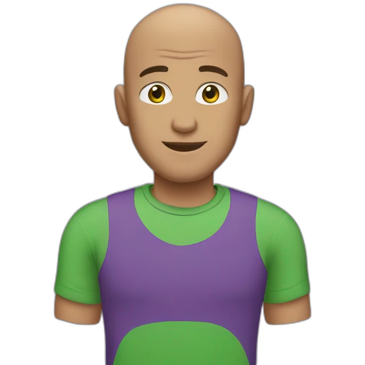 a bald guy with greenish eyes and purple t-shirt emoji