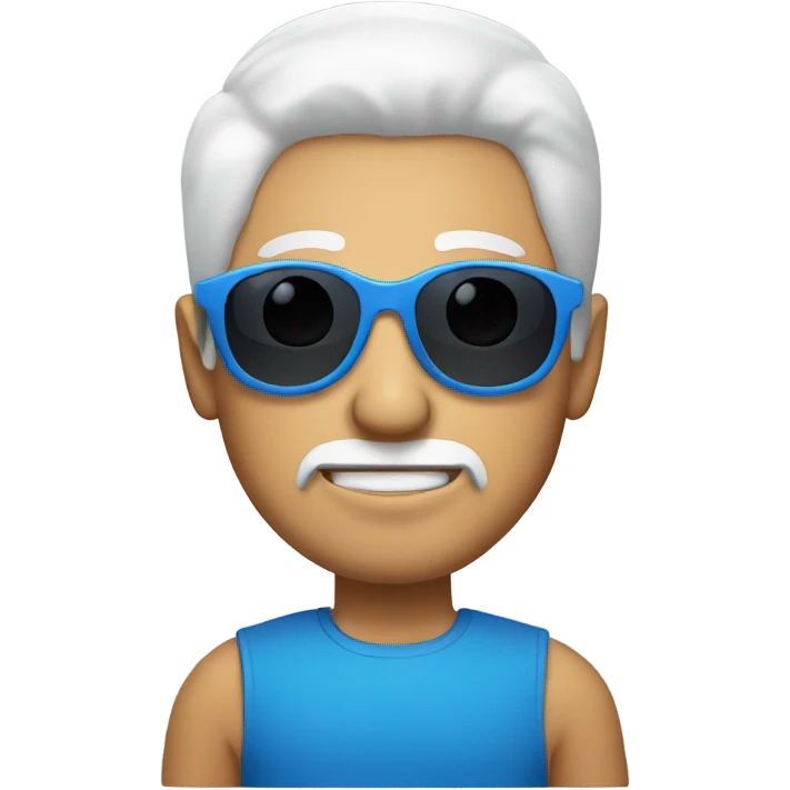 A man with white hair and circle sunglasses with blue eyes emoji