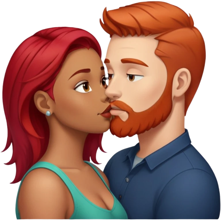 kiss emoji with a white man with brown undercut and beard, kissing a latina girl with redhair emoji