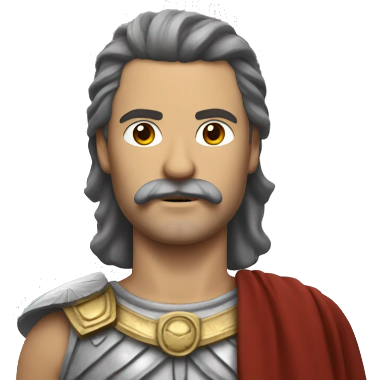 white man with a mustache and mullet hairstyle in an ancient roman warrior outfit emoji