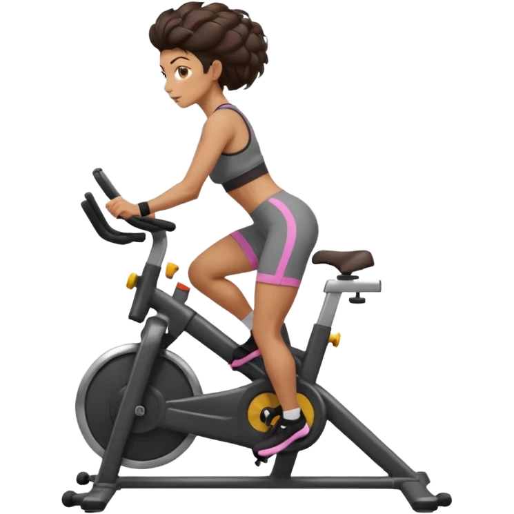 Woman in training clothes: dark snail hair on an ergonomic gym bike emoji