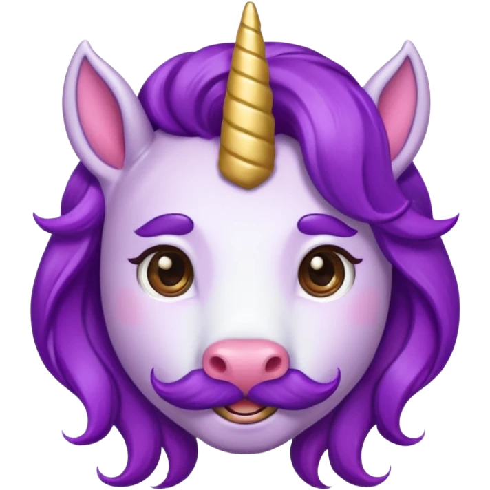unicorn face with big thick mustache cute and purple haired and earrings emoji