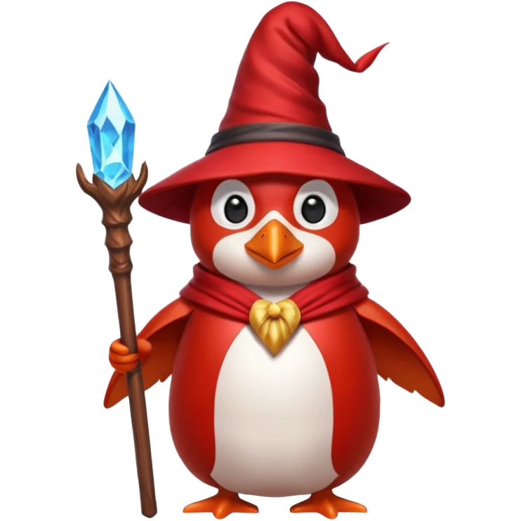 red Penguin Wizard, with youtube logo on the top of his stick emoji