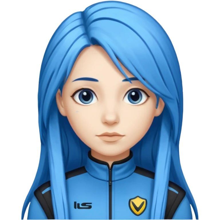 blue long hair woman with black racing outfit with blue strips emoji