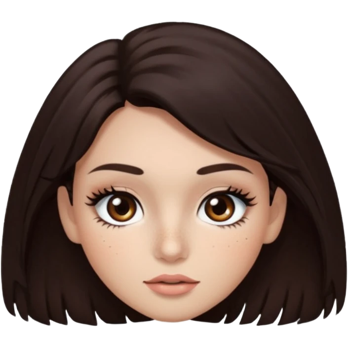 too dark brown 3c hair with dark brown eyes and too long lashes and some make up with freckle and light brown skin emoji