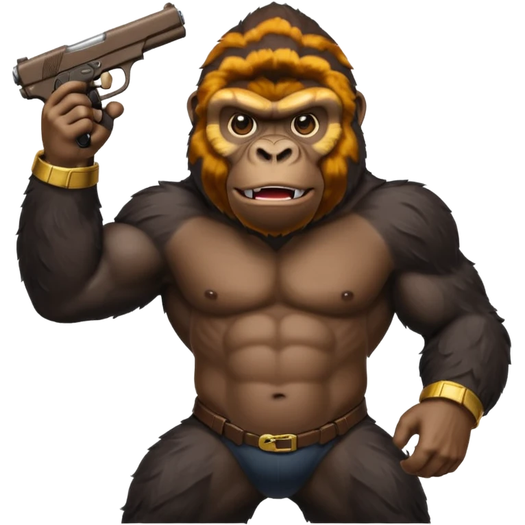 A gorilla holding a gun in the air with a Xbox controller  emoji