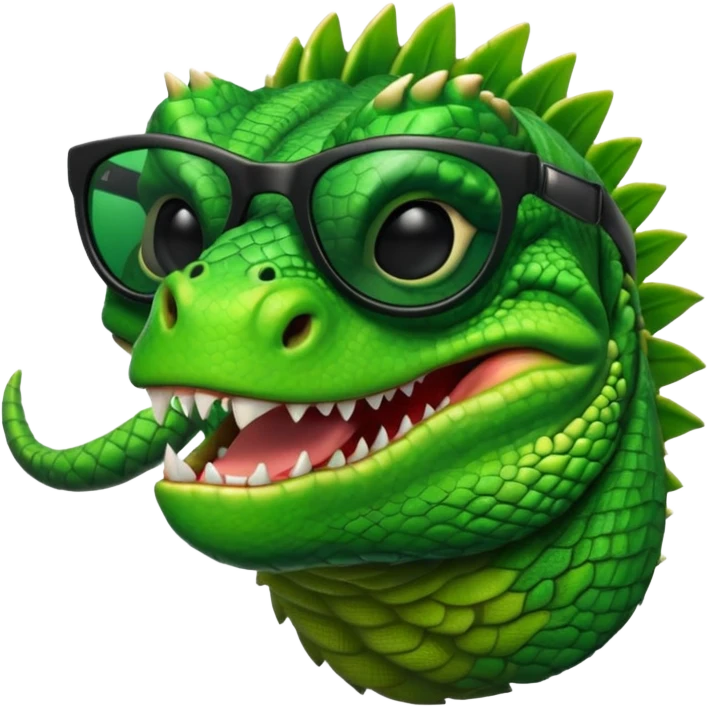 capitalist iguana head with black sunglasses smiling venomously emoji