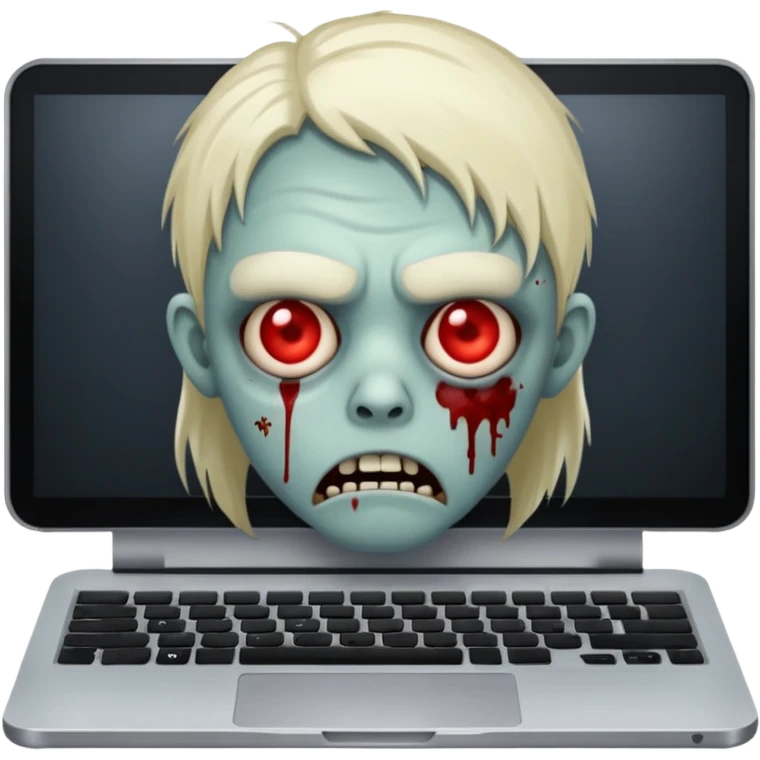 A tired sad zombie behind a laptop emoji