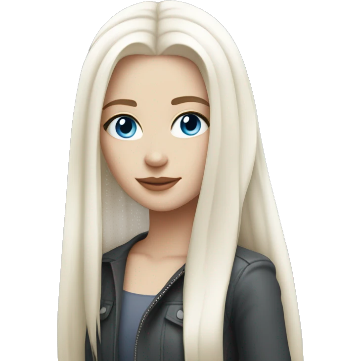 very white girl with very white straight hair, blue eyes, in cool look emoji