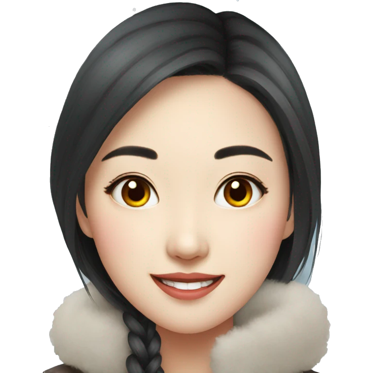 winter portrait with smiling lovely Chinese girl emoji