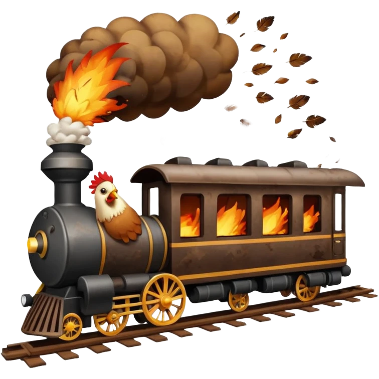 Chicken eating a train while exploding emoji