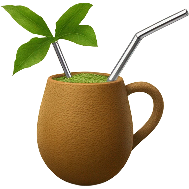 A traditional South American mate cup (gourd) filled with green yerba mate leaves, with a metal straw (bombilla) inserted. The mate has a natural brown texture, and the bombilla has a simple elegant design. The background is neutral with soft lighting highlighting the details. emoji