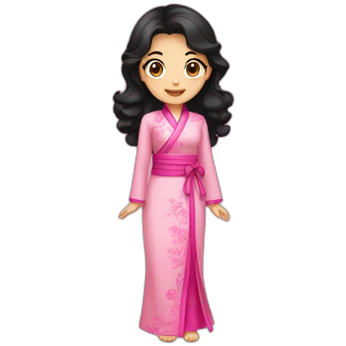 cute brunette with wavy black hair posing with pink ao dai full body emoji