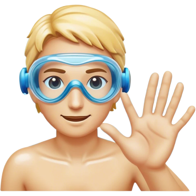 "Stylized emoji of a water ripple with a swimmer's hand emerging, sleek goggles nearby, crystal-clear blue water with soft highlights." emoji