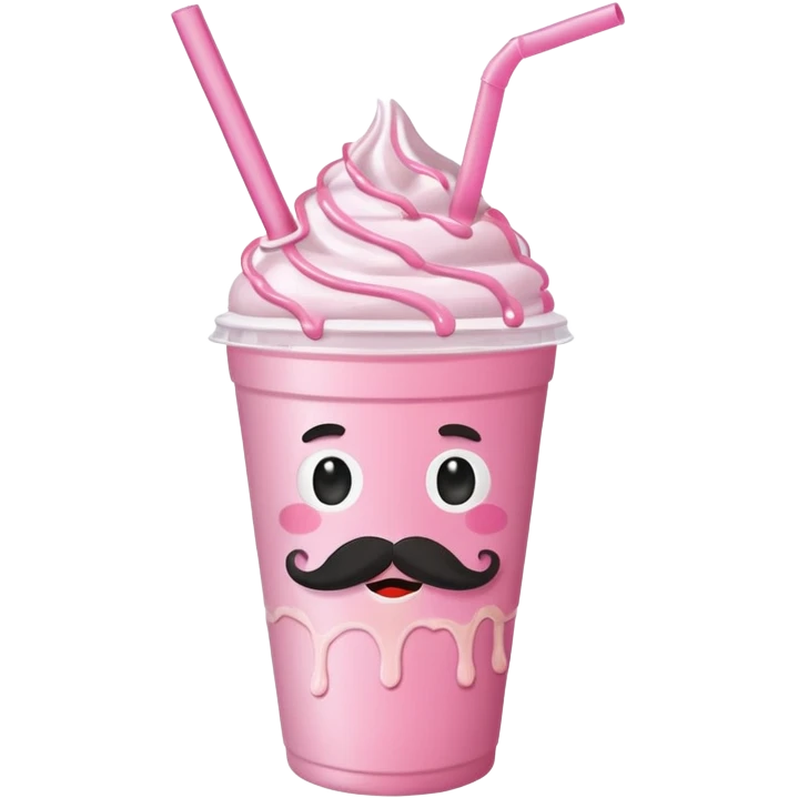strawberry milkshake in a take-out cup with mustache emoji