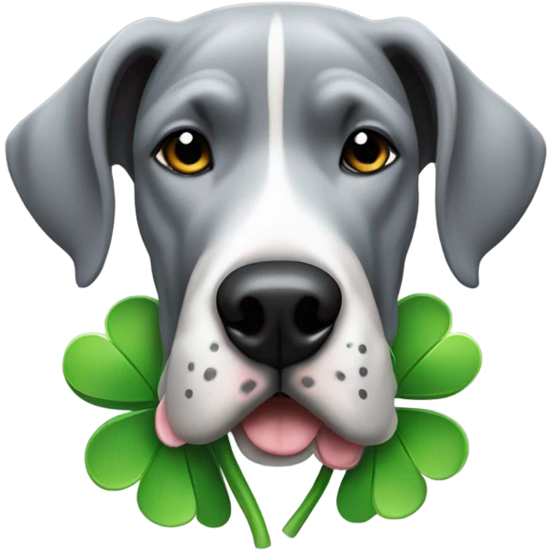 Grey great dane with four leaf clover emoji