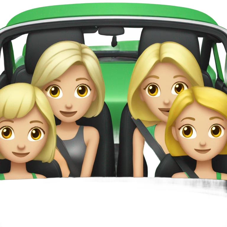 2 blonde and 2 brunette girls in a green convertible bug  emoji