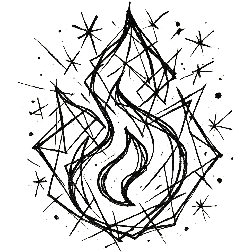 abstract flame shape, chaotic geometric outline style emoji