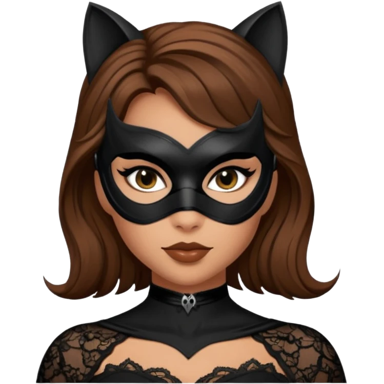 Catwoman capelli castani con mascherina di pizzo nero emoji