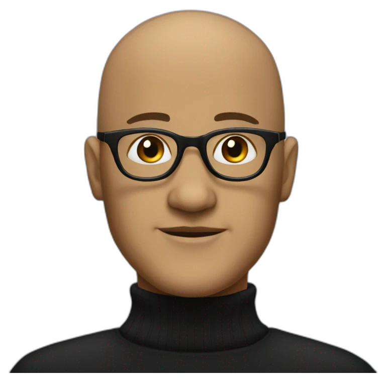 bald individual with an oval-shaped head, dressed in a black turtleneck, and wearing glasses emoji