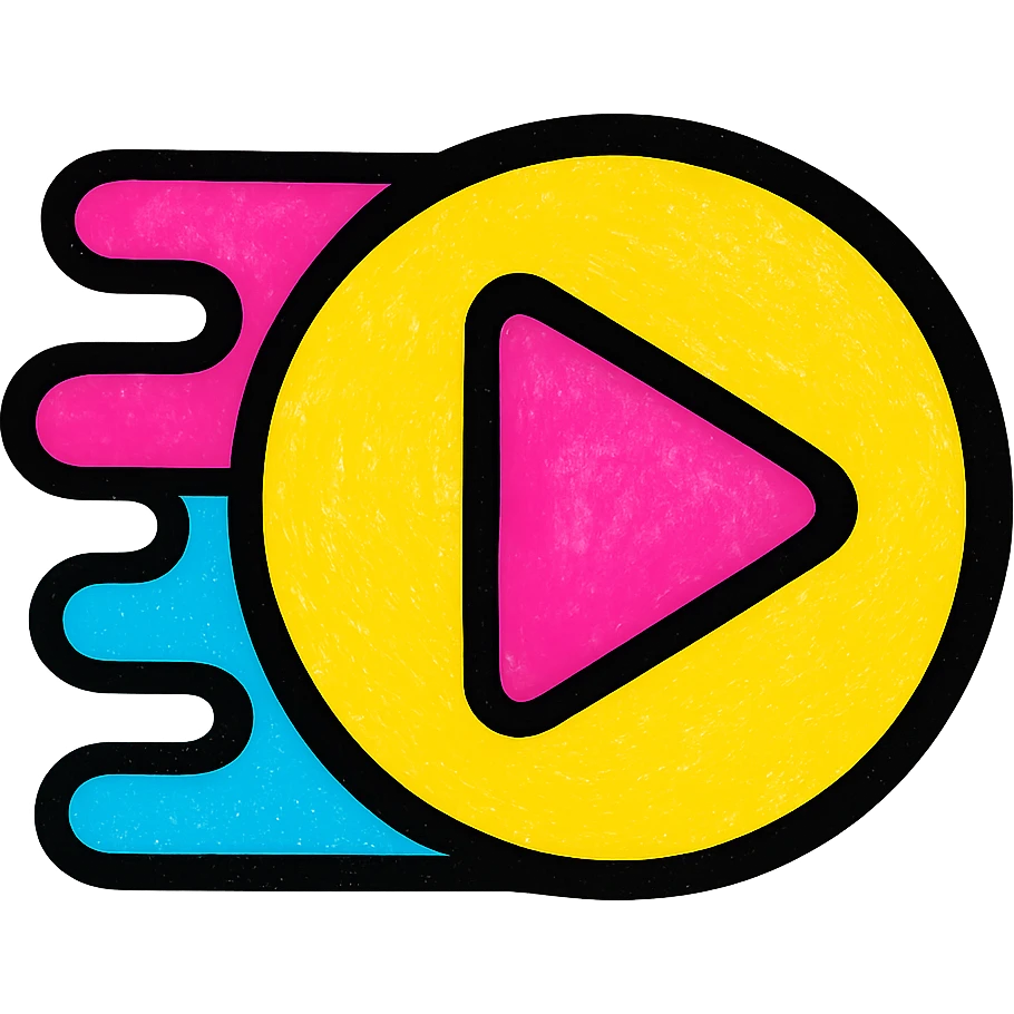 motion graphics emoji, play button with animated trails, colorful, tech-inspired emoji