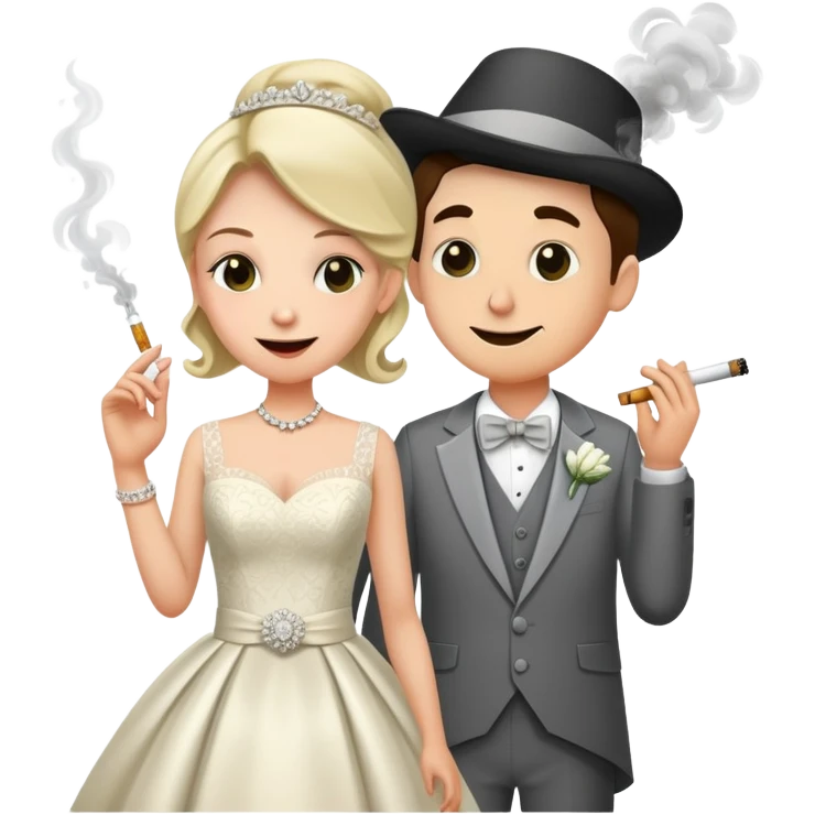 Person in fancy clothes sneaking into a wedding ceremony with a mischievous grin, uninvited guest, smoking emoji